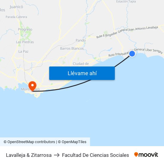 Lavalleja & Zitarrosa to Facultad De Ciencias Sociales map
