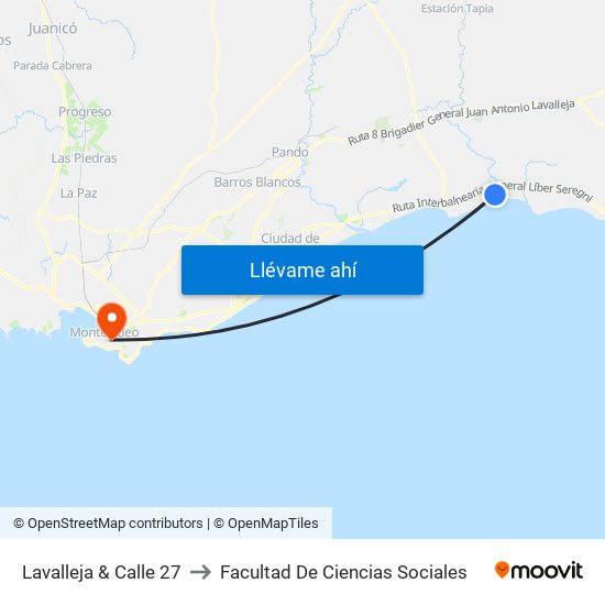 Lavalleja & Calle 27 to Facultad De Ciencias Sociales map