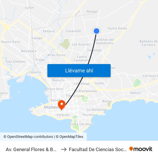 Av. General Flores & Belloni to Facultad De Ciencias Sociales map