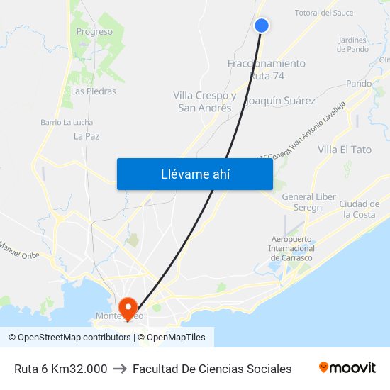 Ruta 6 Km32.000 to Facultad De Ciencias Sociales map