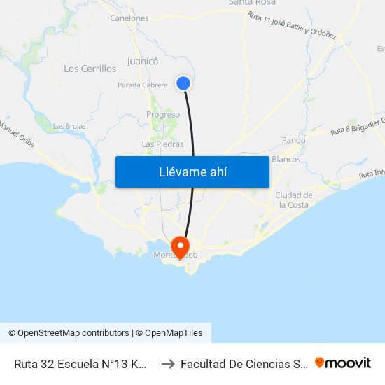 Ruta 32 Escuela N°13 Km33.000 to Facultad De Ciencias Sociales map