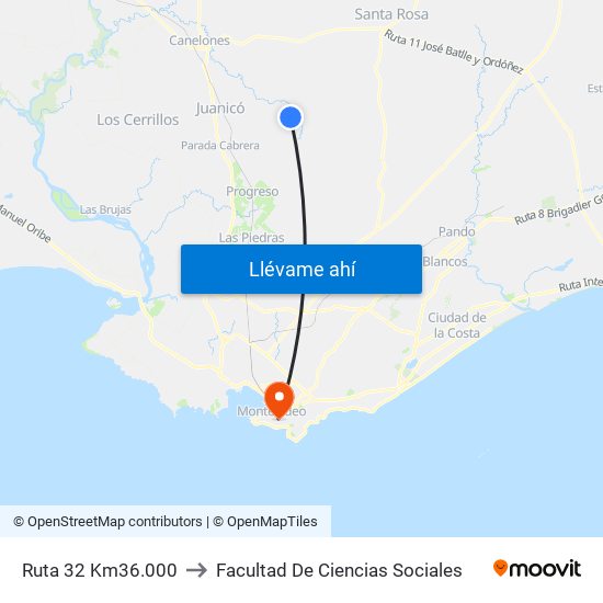 Ruta 32 Km36.000 to Facultad De Ciencias Sociales map