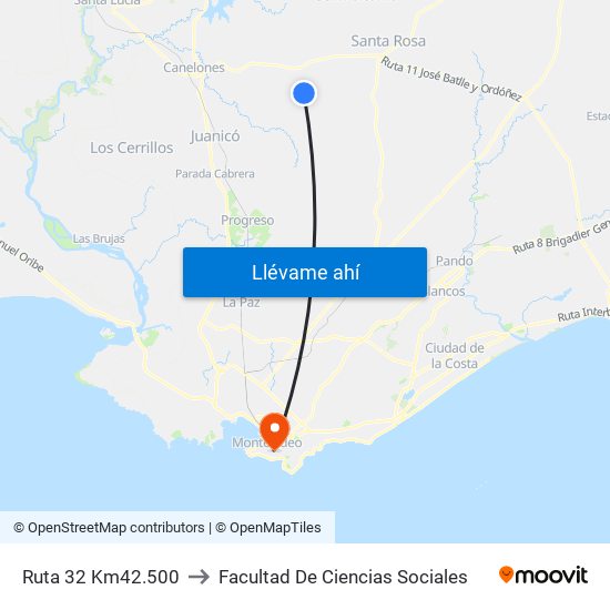 Ruta 32 Km42.500 to Facultad De Ciencias Sociales map