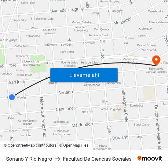 Soriano Y Rio Negro to Facultad De Ciencias Sociales map