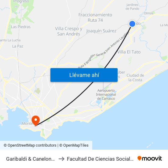 Garibaldi & Canelones to Facultad De Ciencias Sociales map