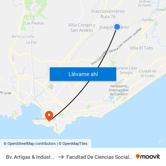 Bv. Artigas & Industria to Facultad De Ciencias Sociales map