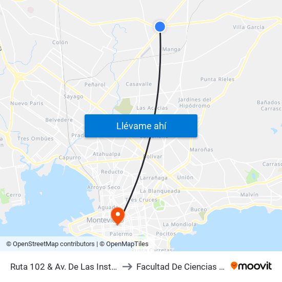 Ruta 102 & Av. De Las Instrucciones to Facultad De Ciencias Sociales map