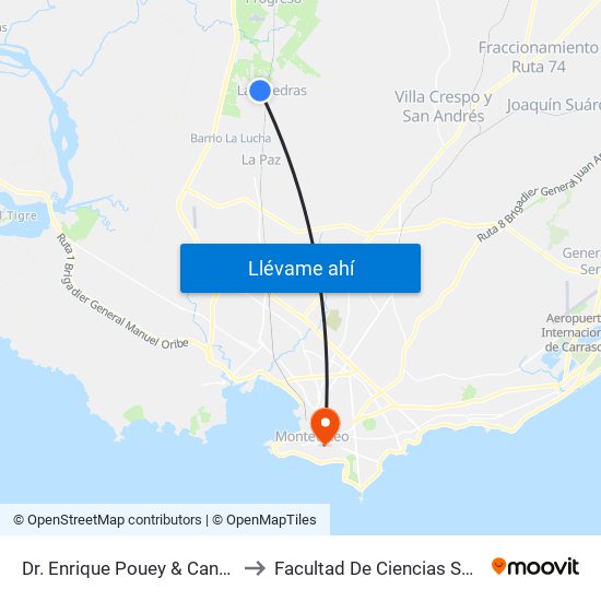 Dr. Enrique Pouey & Canelones to Facultad De Ciencias Sociales map