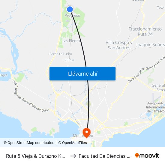 Ruta 5 Vieja & Durazno  Km 28.800 to Facultad De Ciencias Sociales map