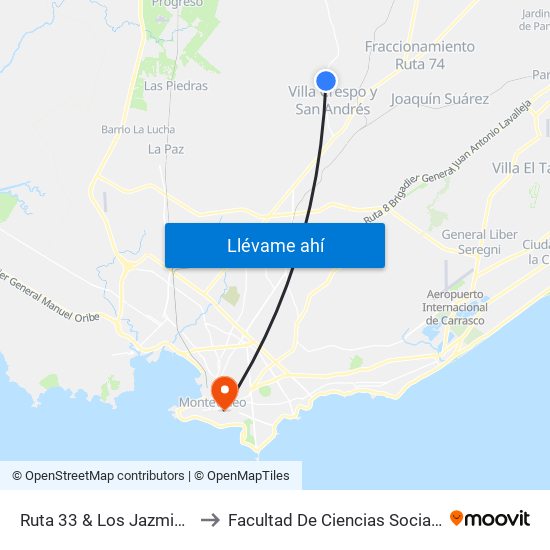 Ruta 33 & Los Jazmines to Facultad De Ciencias Sociales map