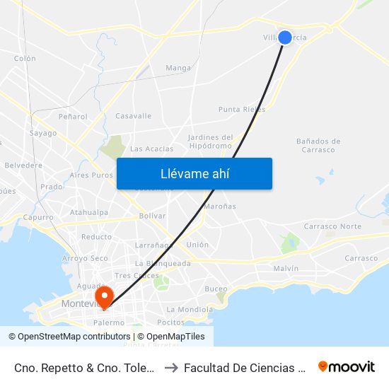 Cno. Repetto & Cno. Toledo Chico to Facultad De Ciencias Sociales map