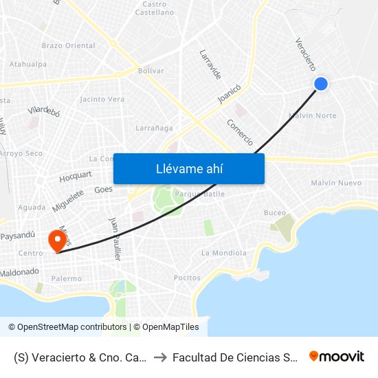 (S) Veracierto & Cno. Carrasco to Facultad De Ciencias Sociales map