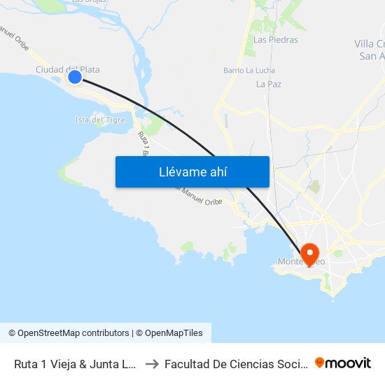Ruta 1 Vieja & Junta Local to Facultad De Ciencias Sociales map