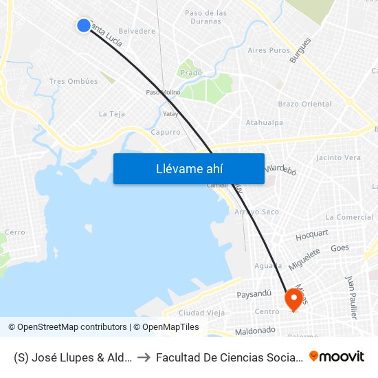 (S) José Llupes & Aldao to Facultad De Ciencias Sociales map