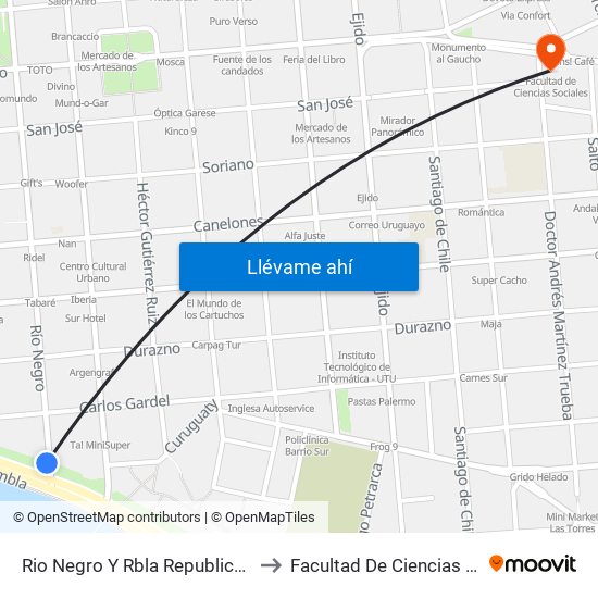 Rio Negro Y Rbla Republica Helenica to Facultad De Ciencias Sociales map