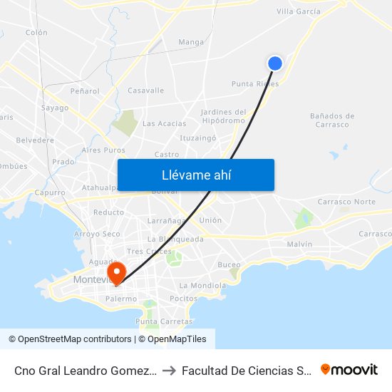 Cno Gral Leandro Gomez Y Nº 1 to Facultad De Ciencias Sociales map