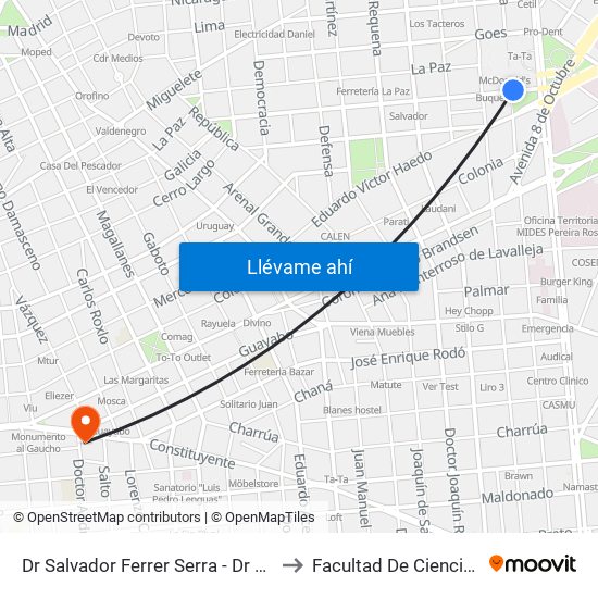 Dr Salvador Ferrer Serra - Dr Mario Cassinoni to Facultad De Ciencias Sociales map