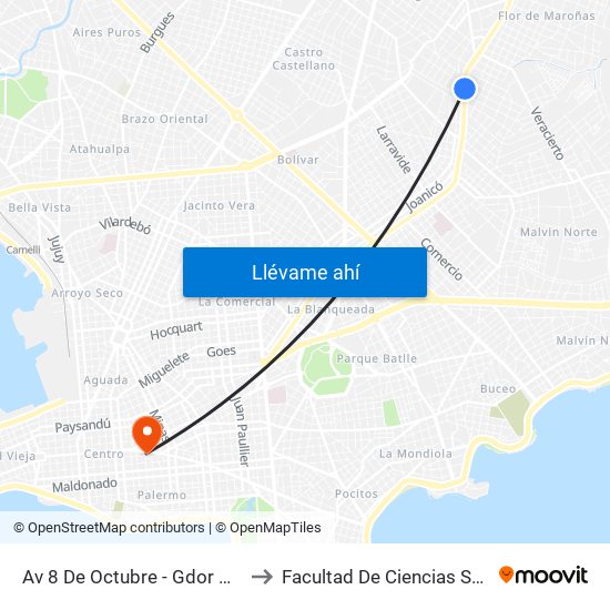 Av 8 De Octubre - Gdor Vigodet to Facultad De Ciencias Sociales map