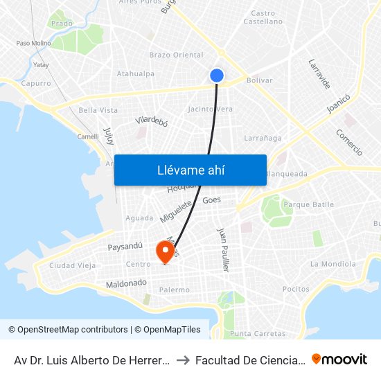Av  Dr. Luis Alberto De Herrera Y Gualeguay to Facultad De Ciencias Sociales map