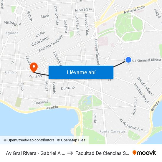 Av Gral Rivera - Gabriel A Pereira to Facultad De Ciencias Sociales map