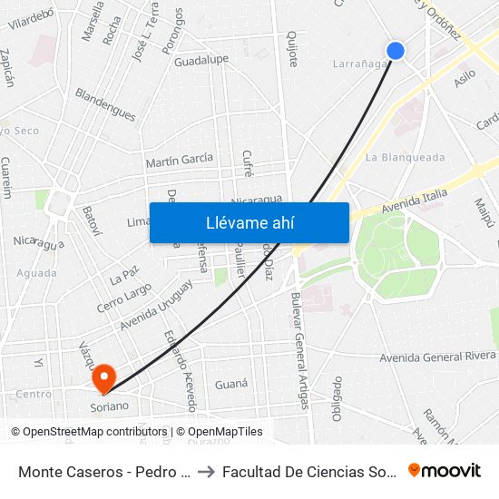 Monte Caseros - Pedro Vidal to Facultad De Ciencias Sociales map