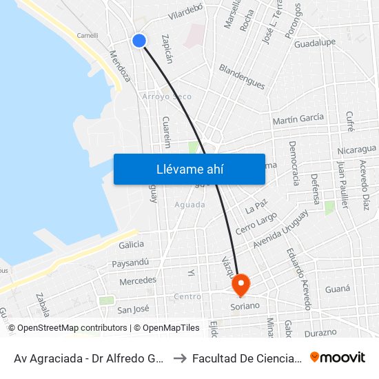 Av Agraciada - Dr Alfredo Garcia Morales to Facultad De Ciencias Sociales map