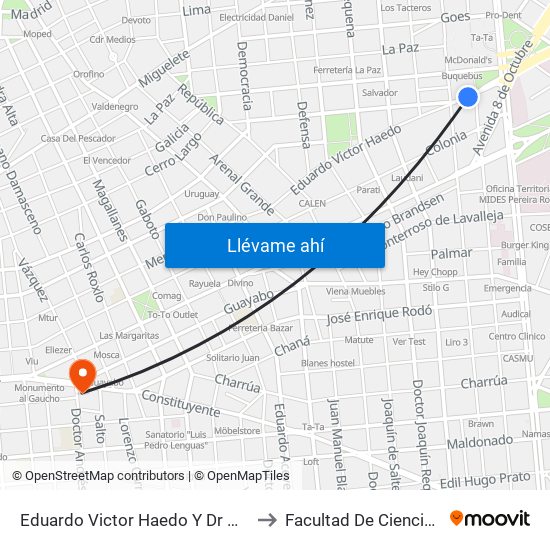 Eduardo Victor Haedo Y Dr Mario Cassinoni to Facultad De Ciencias Sociales map