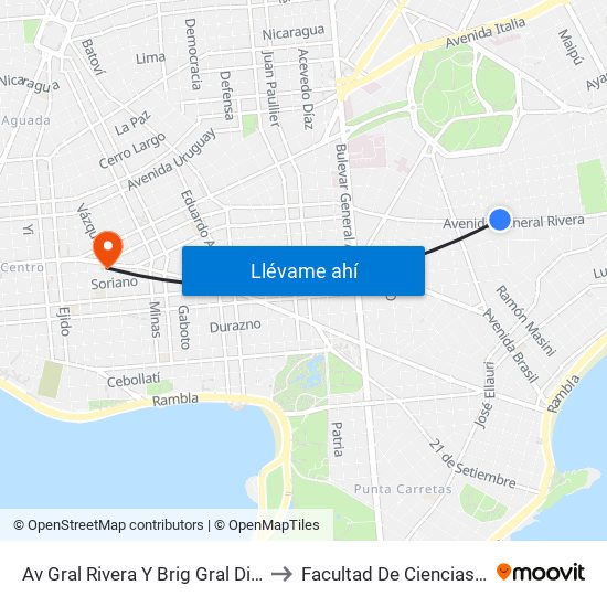 Av Gral Rivera Y Brig Gral Diego Lamas to Facultad De Ciencias Sociales map