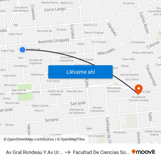 Av Gral Rondeau Y Av Uruguay to Facultad De Ciencias Sociales map
