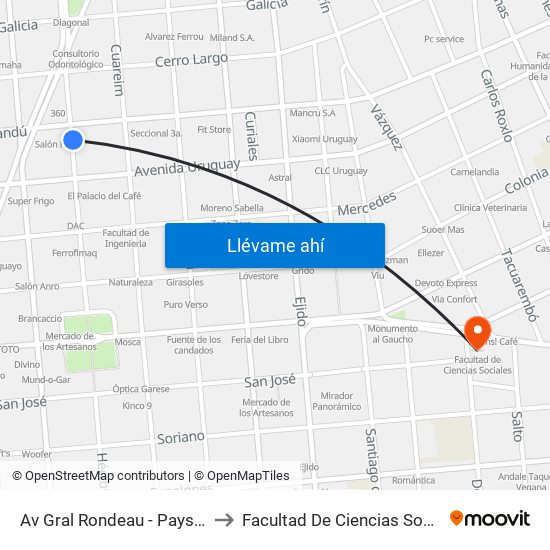 Av Gral Rondeau - Paysandu to Facultad De Ciencias Sociales map