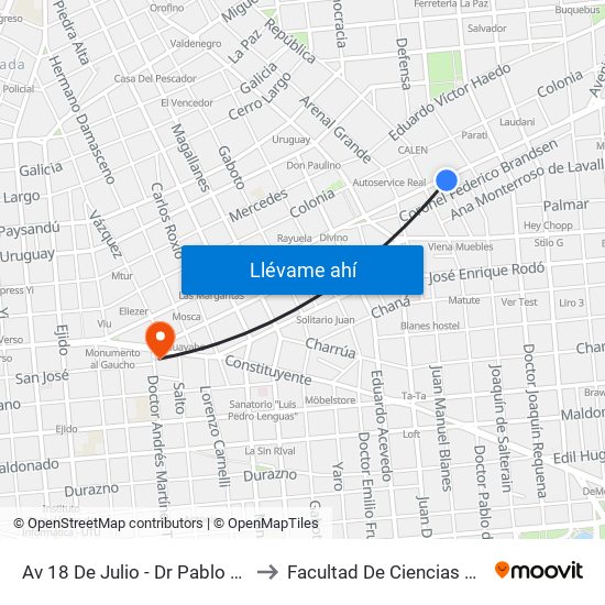 Av 18 De Julio - Dr Pablo De Maria to Facultad De Ciencias Sociales map