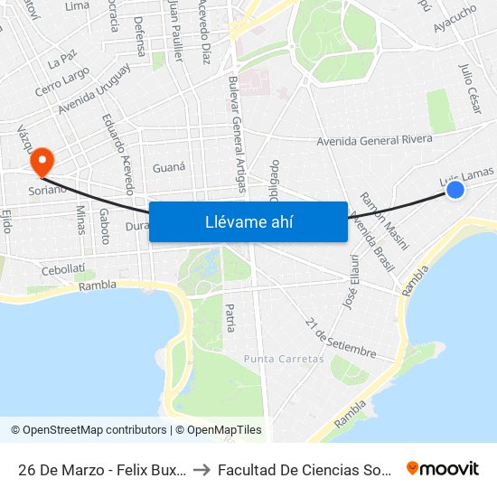 26 De Marzo - Felix Buxareo to Facultad De Ciencias Sociales map
