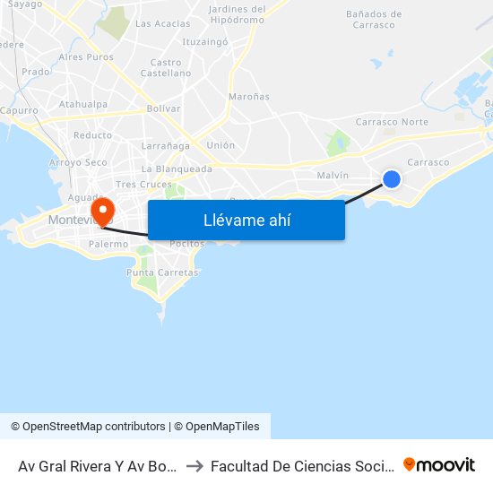 Av Gral Rivera Y Av Bolivia to Facultad De Ciencias Sociales map