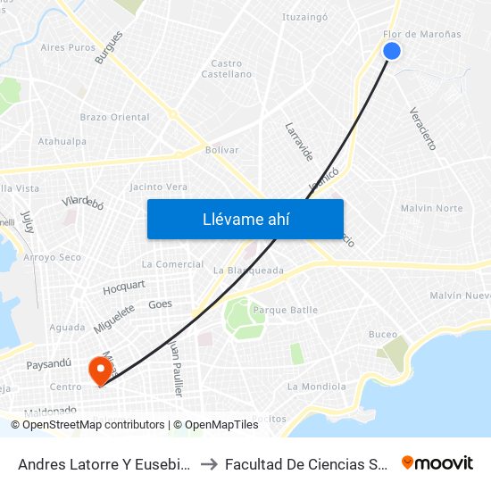 Andres Latorre Y Eusebio Vidal to Facultad De Ciencias Sociales map