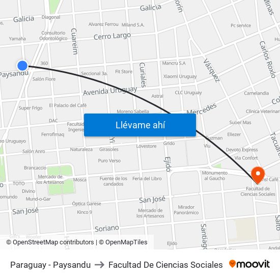 Paraguay - Paysandu to Facultad De Ciencias Sociales map