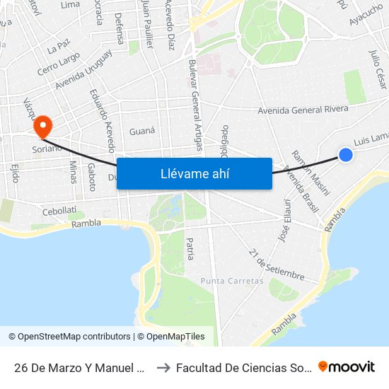 26 De Marzo Y Manuel Pagola to Facultad De Ciencias Sociales map
