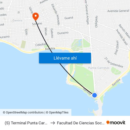 (S) Terminal Punta Carretas to Facultad De Ciencias Sociales map