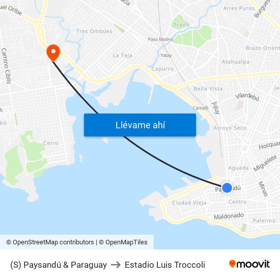 (S) Paysandú & Paraguay to Estadio Luis Troccoli map