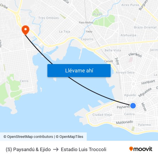 (S) Paysandú & Ejido to Estadio Luis Troccoli map