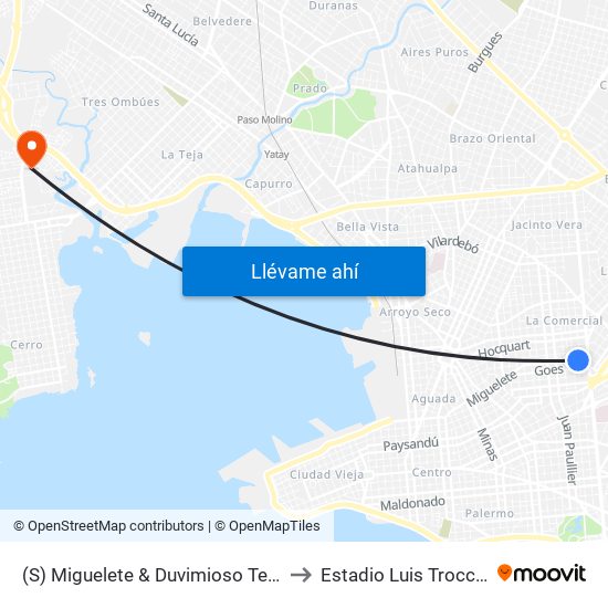 (S) Miguelete & Duvimioso Terra to Estadio Luis Troccoli map