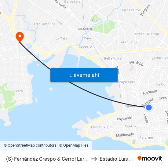 (S) Fernández Crespo & Cerrol Largo (Provisoria) to Estadio Luis Troccoli map