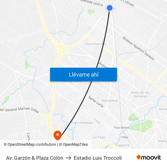 Av. Garzón & Plaza Colón to Estadio Luis Troccoli map