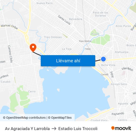 Av Agraciada Y Larrobla to Estadio Luis Troccoli map