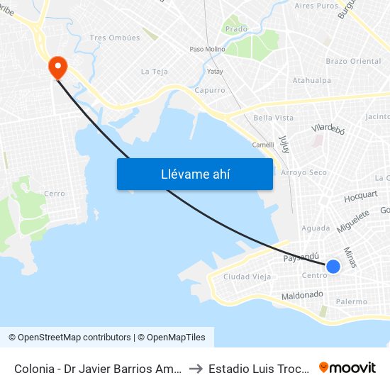 Colonia - Dr Javier Barrios Amorin to Estadio Luis Troccoli map