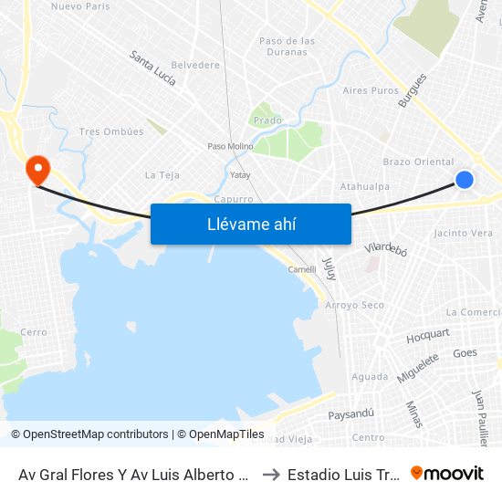 Av Gral Flores Y Av Luis Alberto De Herrera to Estadio Luis Troccoli map