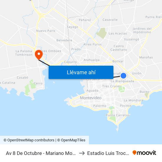 Av 8 De Octubre - Mariano Moreno to Estadio Luis Troccoli map