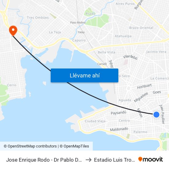 Jose Enrique Rodo - Dr Pablo De Maria to Estadio Luis Troccoli map