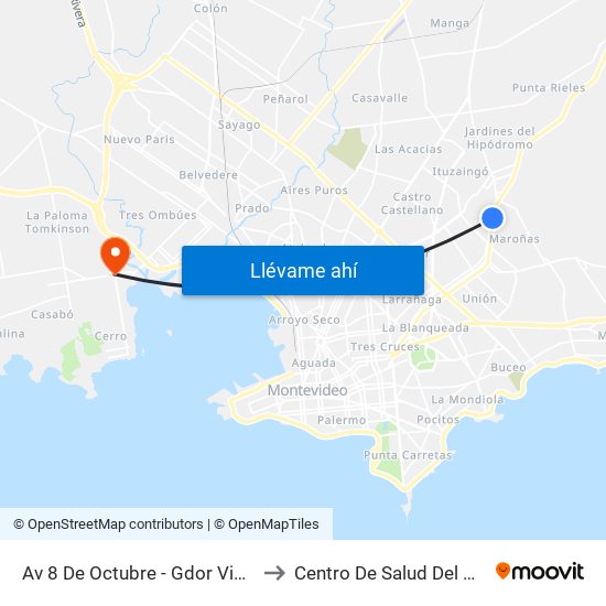 Av 8 De Octubre - Gdor Vigodet to Centro De Salud Del Cerro map