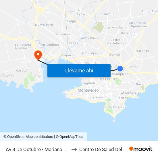 Av 8 De Octubre - Mariano Moreno to Centro De Salud Del Cerro map