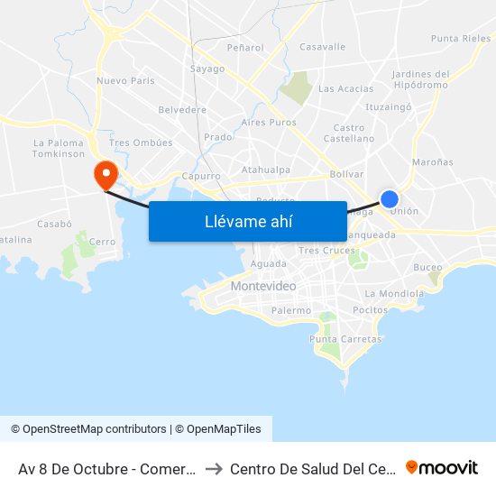 Av 8 De Octubre - Comercio to Centro De Salud Del Cerro map